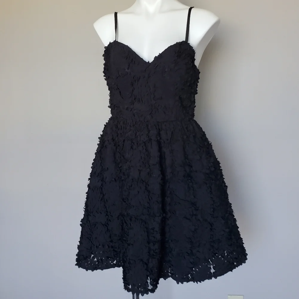 H&M 3D Floral Flared Mini Formal Evening Little Black Dress Size 10 NWT